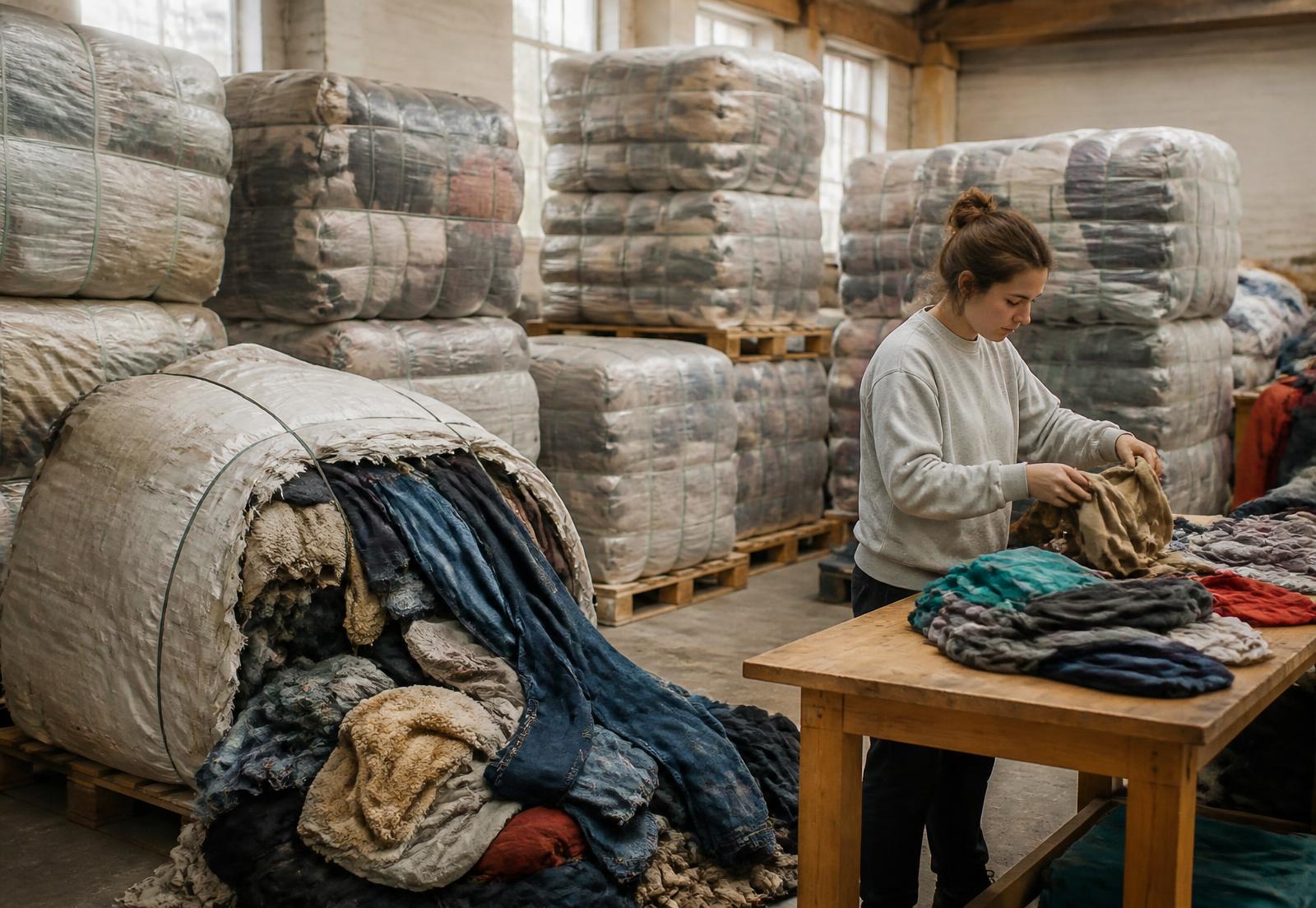 Sorting a bale of vintage clothing in the Baleyard yard